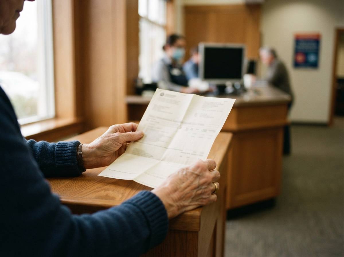 A bank customer signing paperwork to open a certificate of deposit at a bank branch.