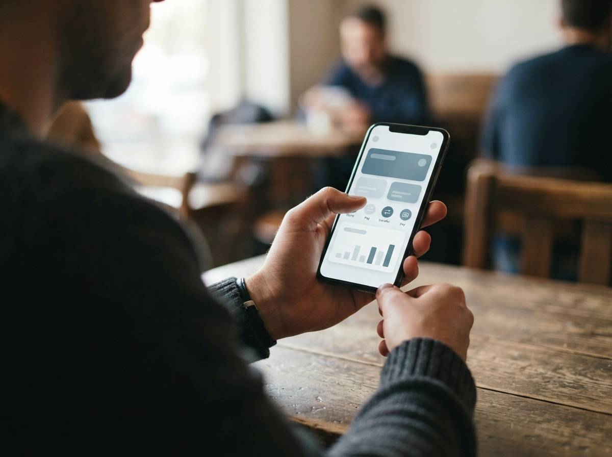 A close up of someone checking their balance on a banking app on their phone.