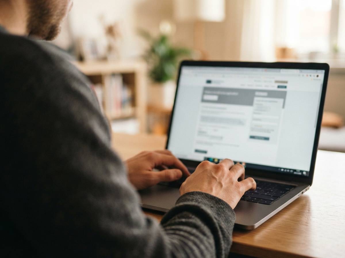 Close up of hands typing on a laptop to open an online savings account.